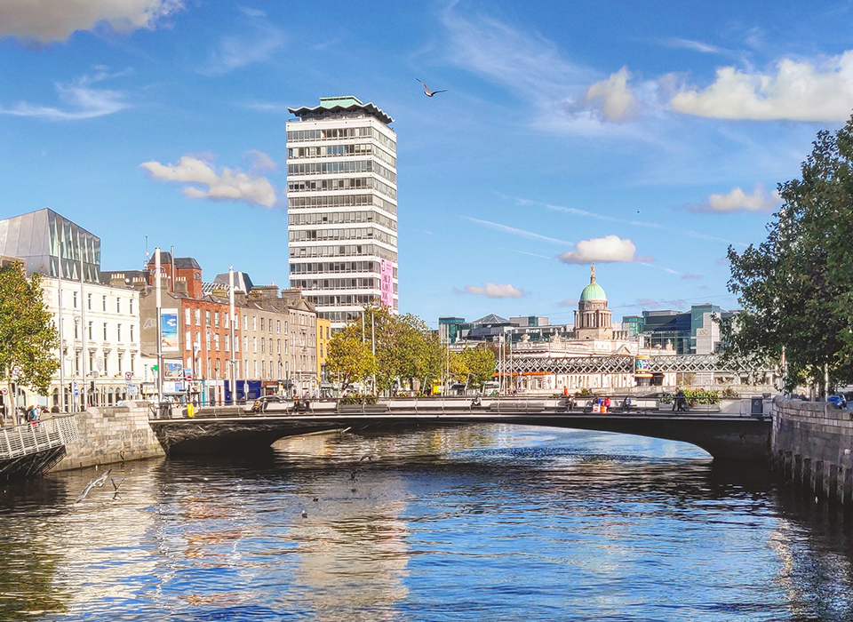 Panoramic shot of Dublin City Centre with River Liffey